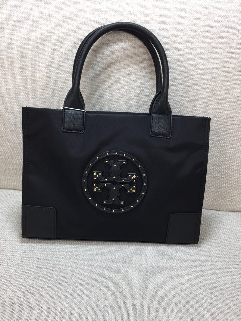 Tory Burch Ella Stud Tote - Small Black and Gray Nylon Shopping Bag