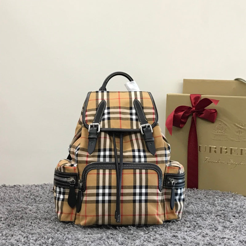 Vintage Plaid Military Backpack - Medium Size