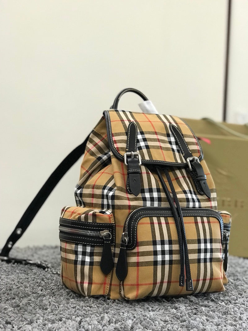 Vintage Plaid Military Backpack - Medium Size