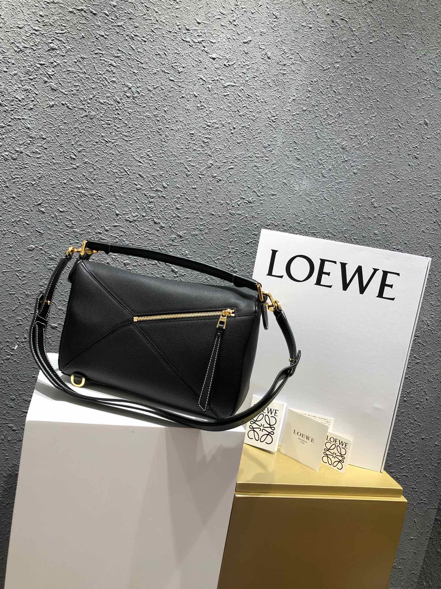 Loewe Puzzle Medium Size Black Lychee Pattern Bag