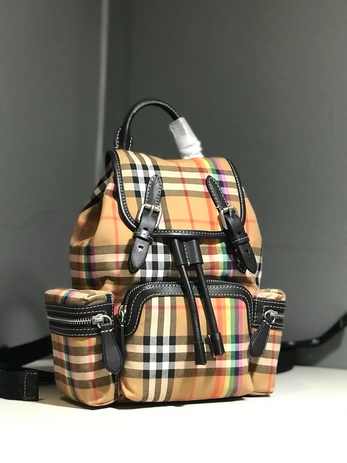 B Family Rainbow Small Backpack - Lightweight Nylon & Calfskin