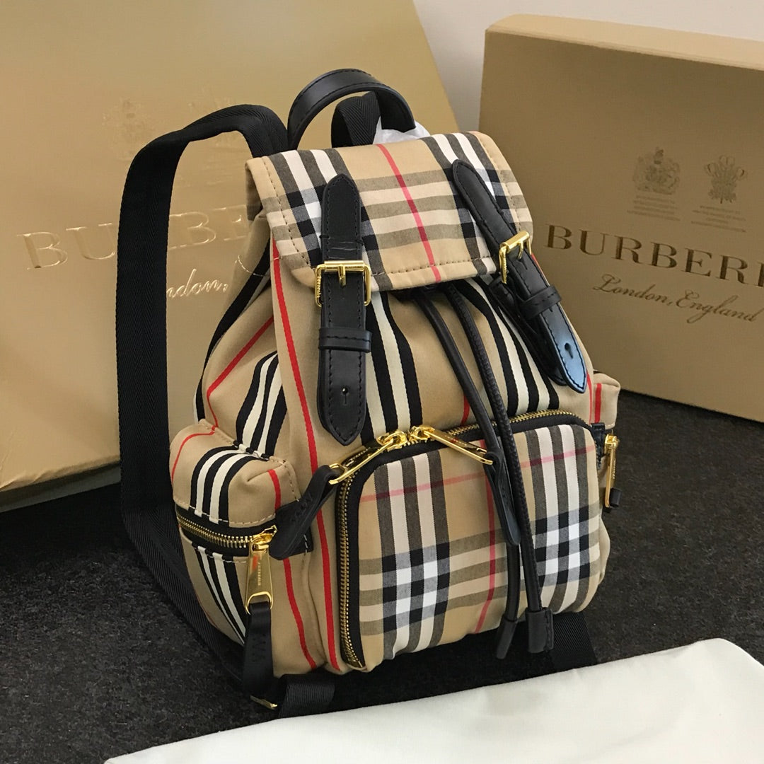 Vintage Striped Cowhide Military Backpack