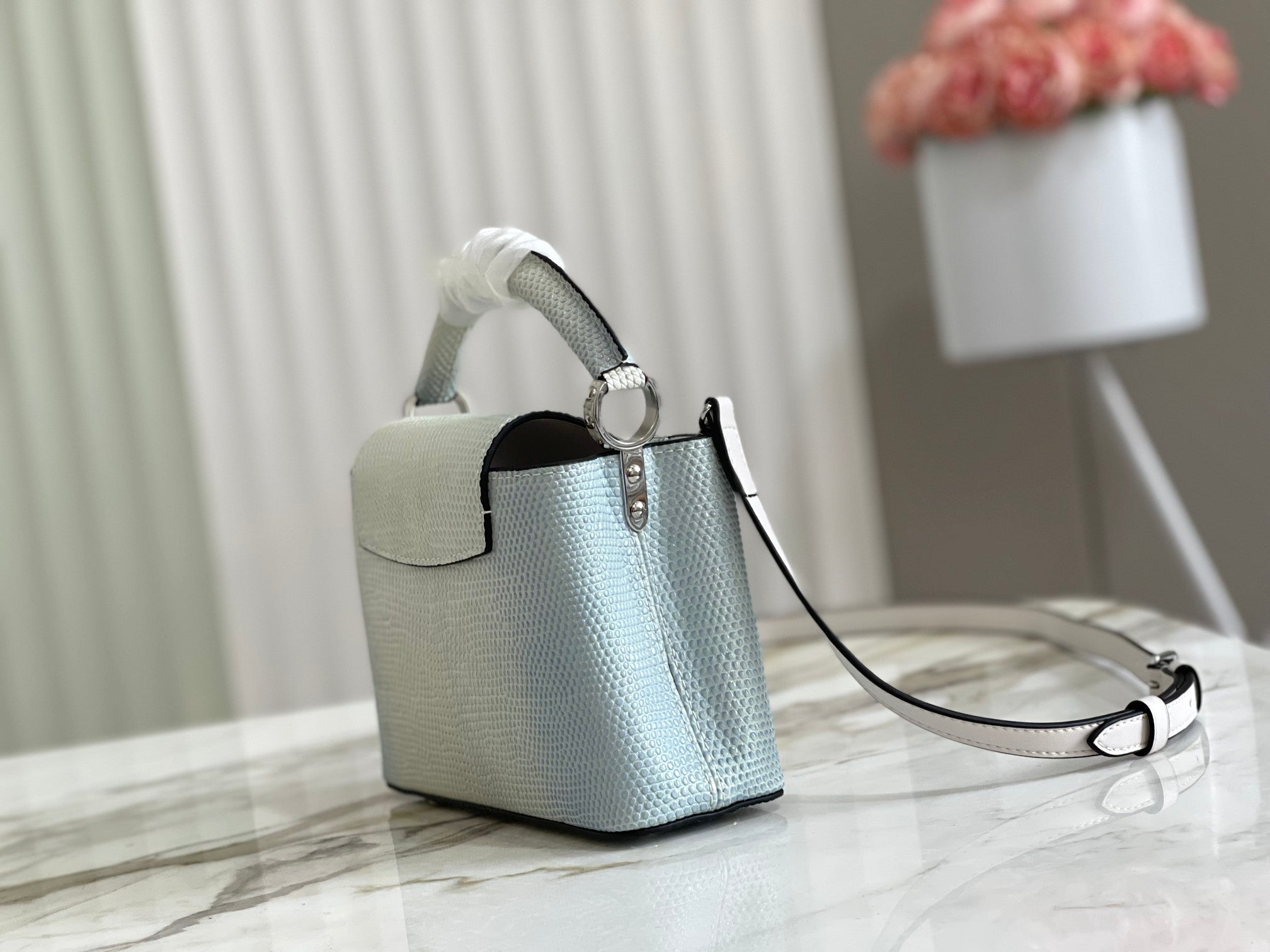 LV Capucines Mini Handbag - Light Purple Lizard Pattern