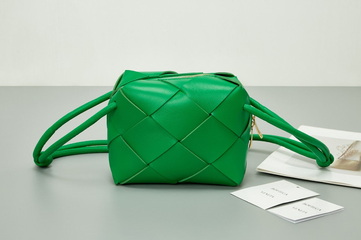 Parrot Green Mini Intreccio Woven Leather Crossbody Bag