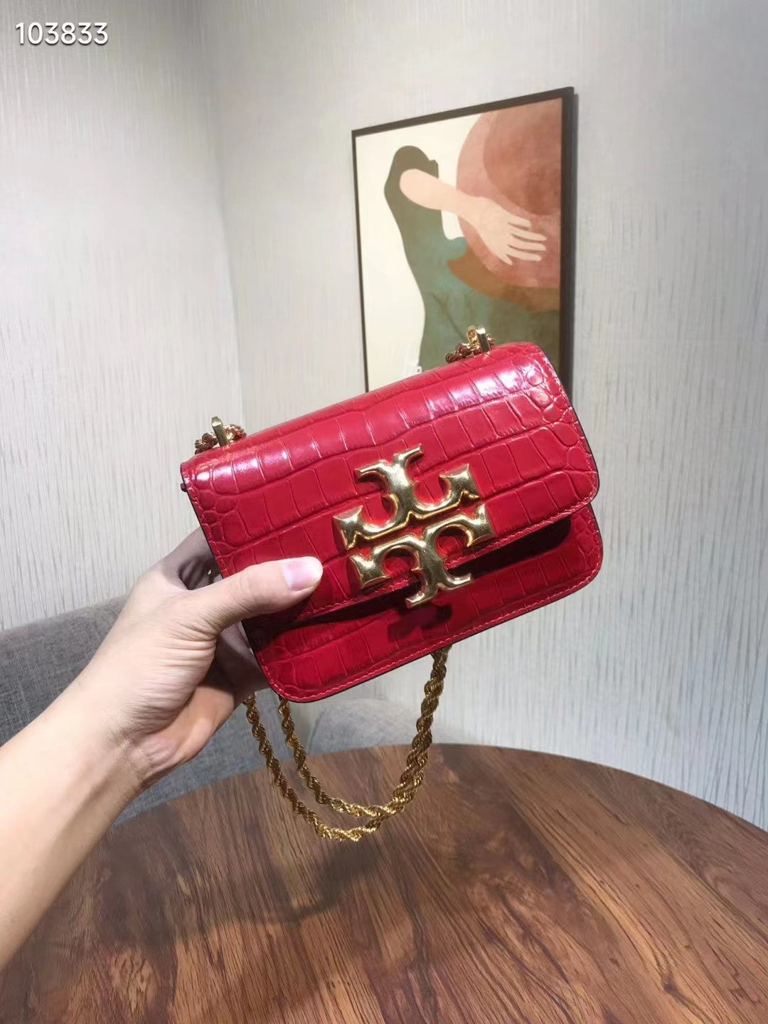 TORY BURCH ELEANOR Large Crocodile Pattern Accordion Bag