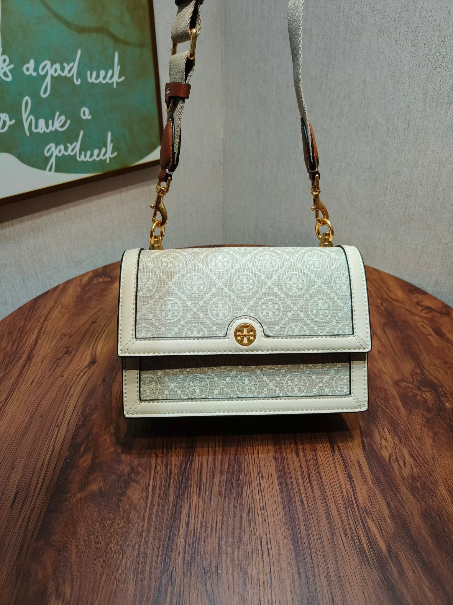 ** Tory Burch No. 1612 White Flower Jacquard Crossbody Bag

**