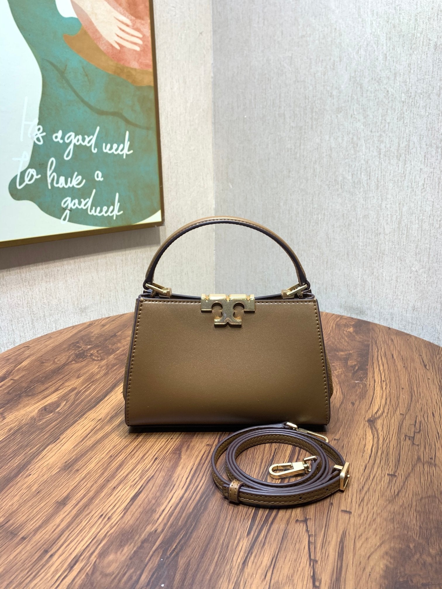 Tory Burch Eleanor Small Leather Handbag with Suede Trim