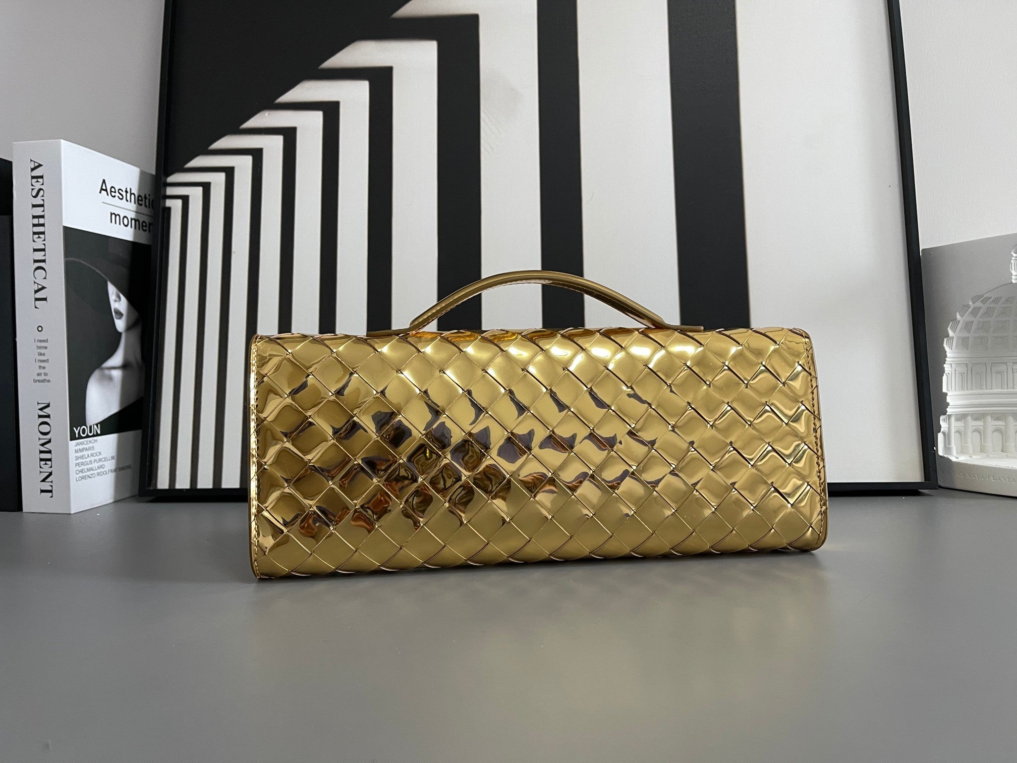 Bv Clutch Luxury Woven Sheepskin Long Clutch Bag