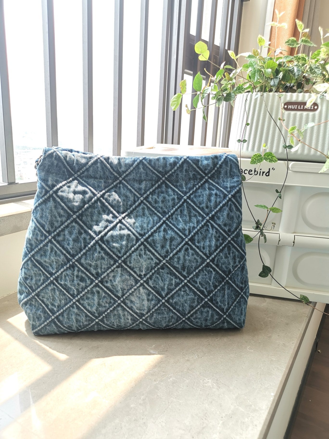 TORY BURCH Fleming Denim Blue Sheepskin Shoulder Bag