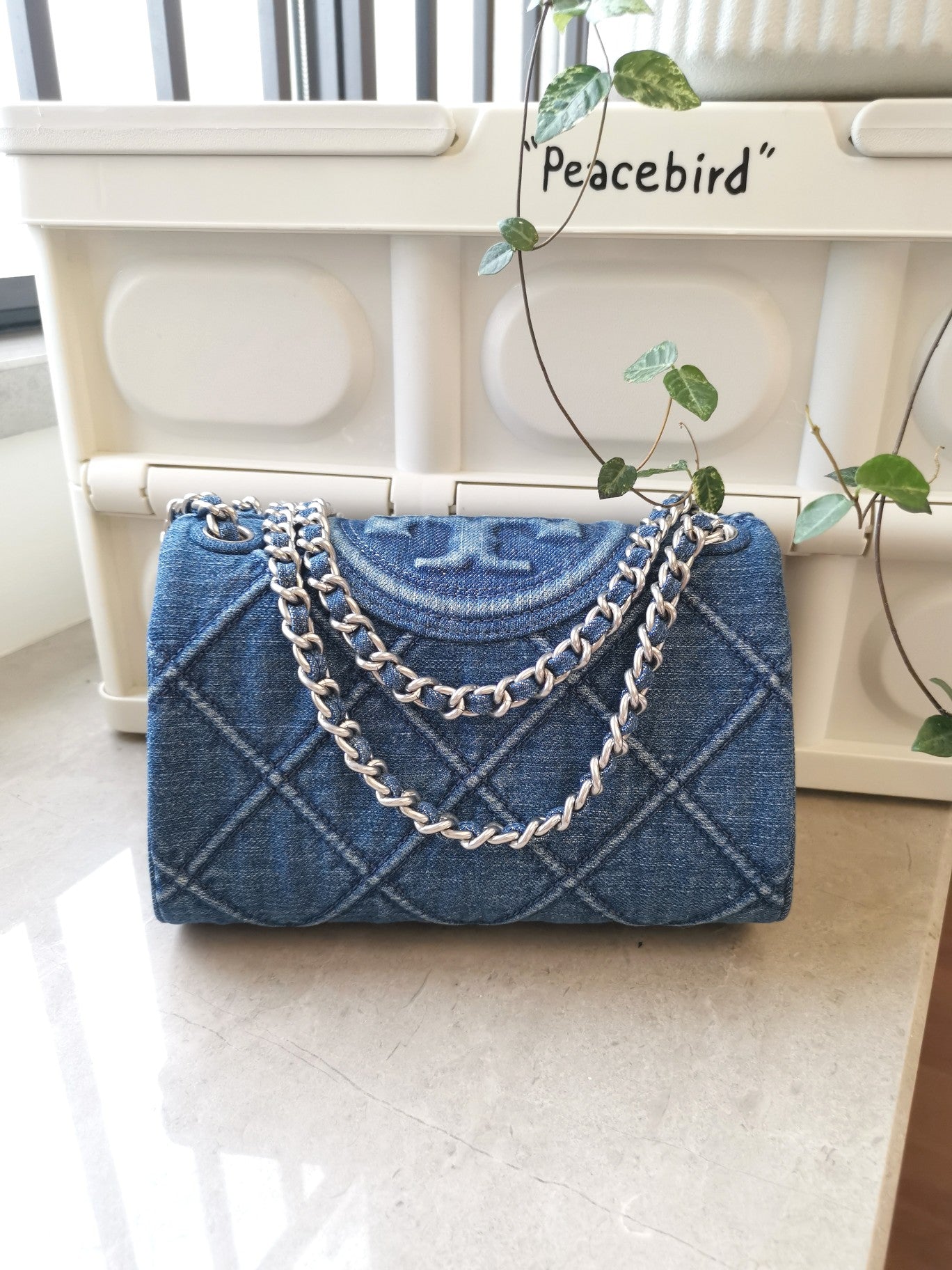 Tory Burch Fleming Soft Denim Convertible Shoulder Bag