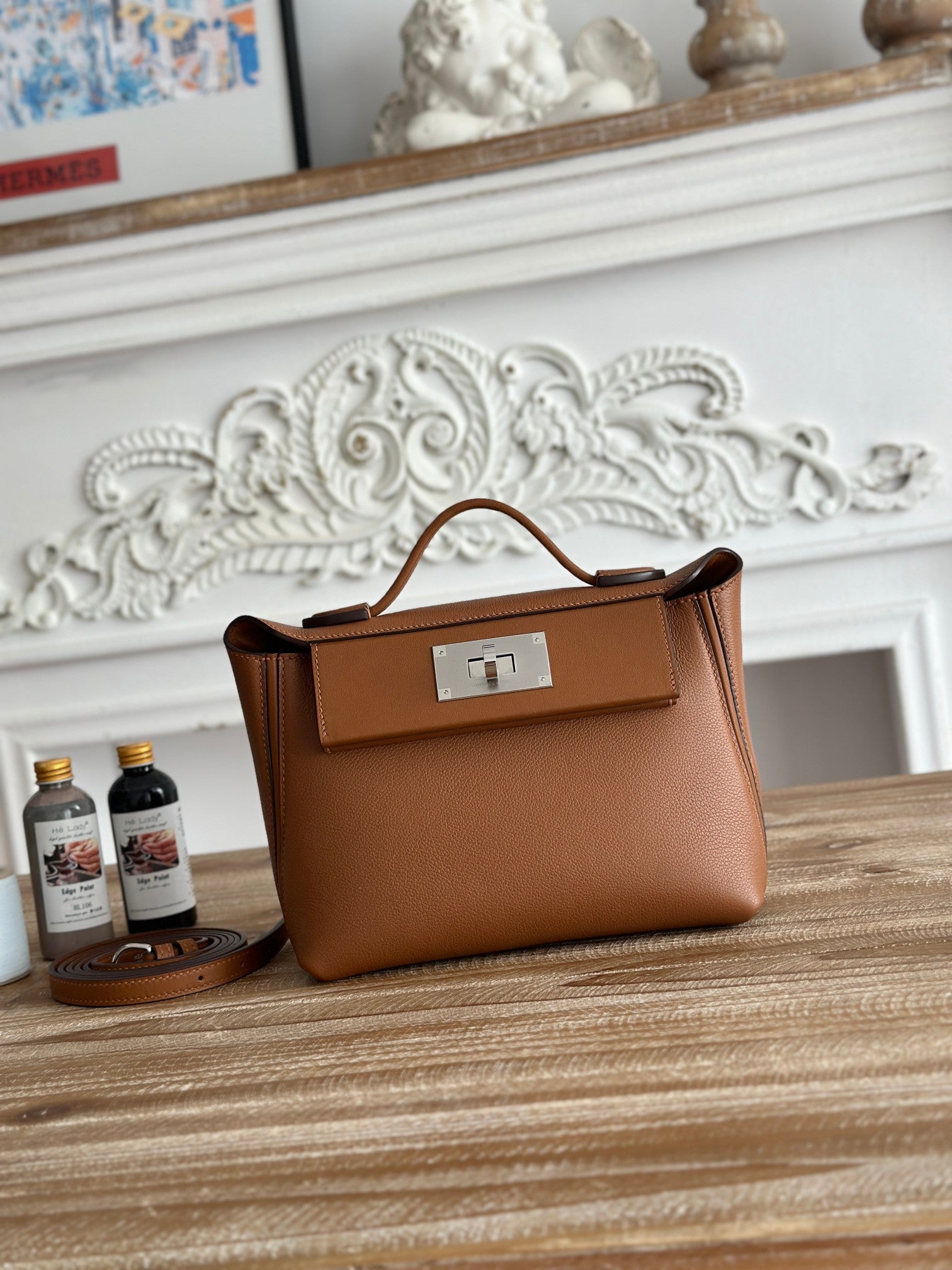 Mini 2424 Hand Sewn Leather Bag - Golden Brown with Silver Buckle