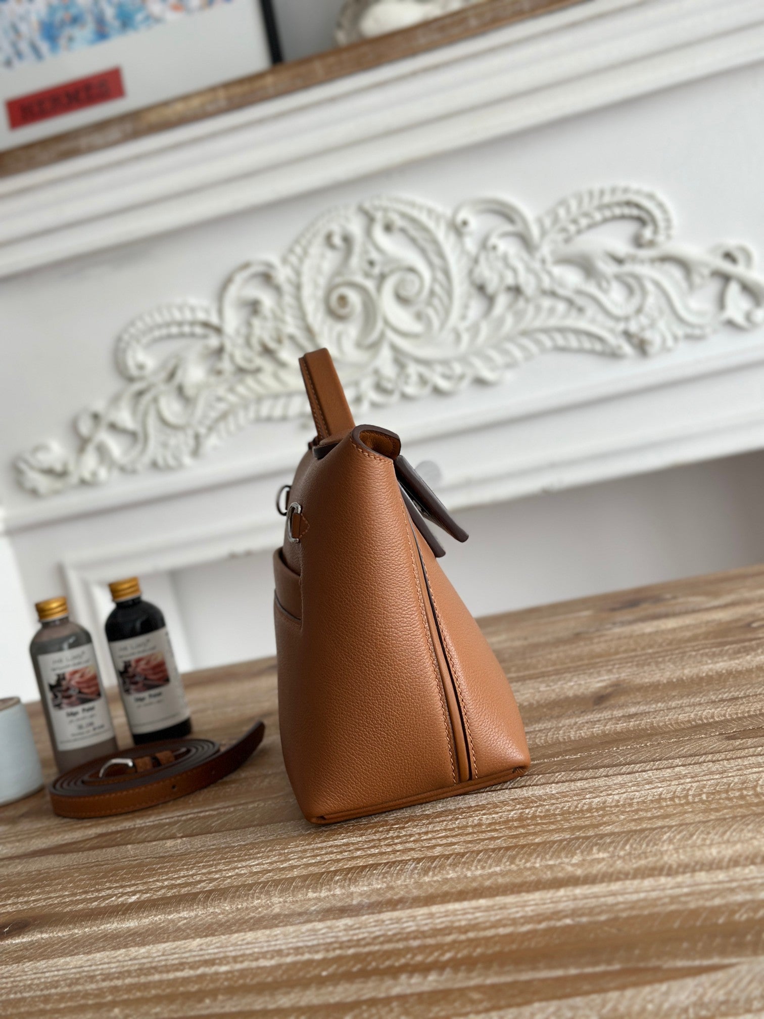 Mini 2424 Hand Sewn Leather Bag - Golden Brown with Silver Buckle