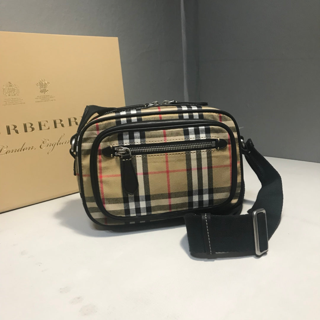 Vintage Plaid Cross-Body Bag with Leather Trimmings