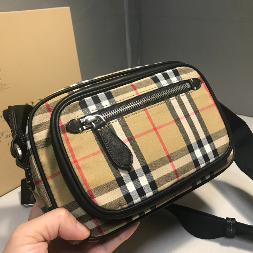 Vintage Plaid Cross-Body Bag with Leather Trimmings