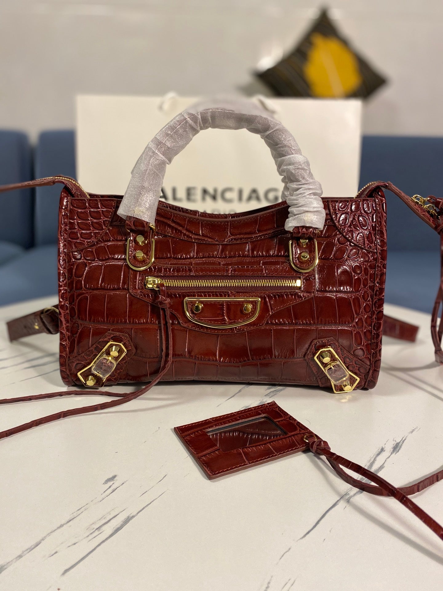 Balenciaga Crocodile Pattern Motorcycle Bag - Premium Calfskin