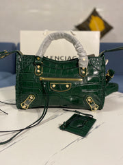 Balenciaga Crocodile Pattern Green Motorcycle Bag