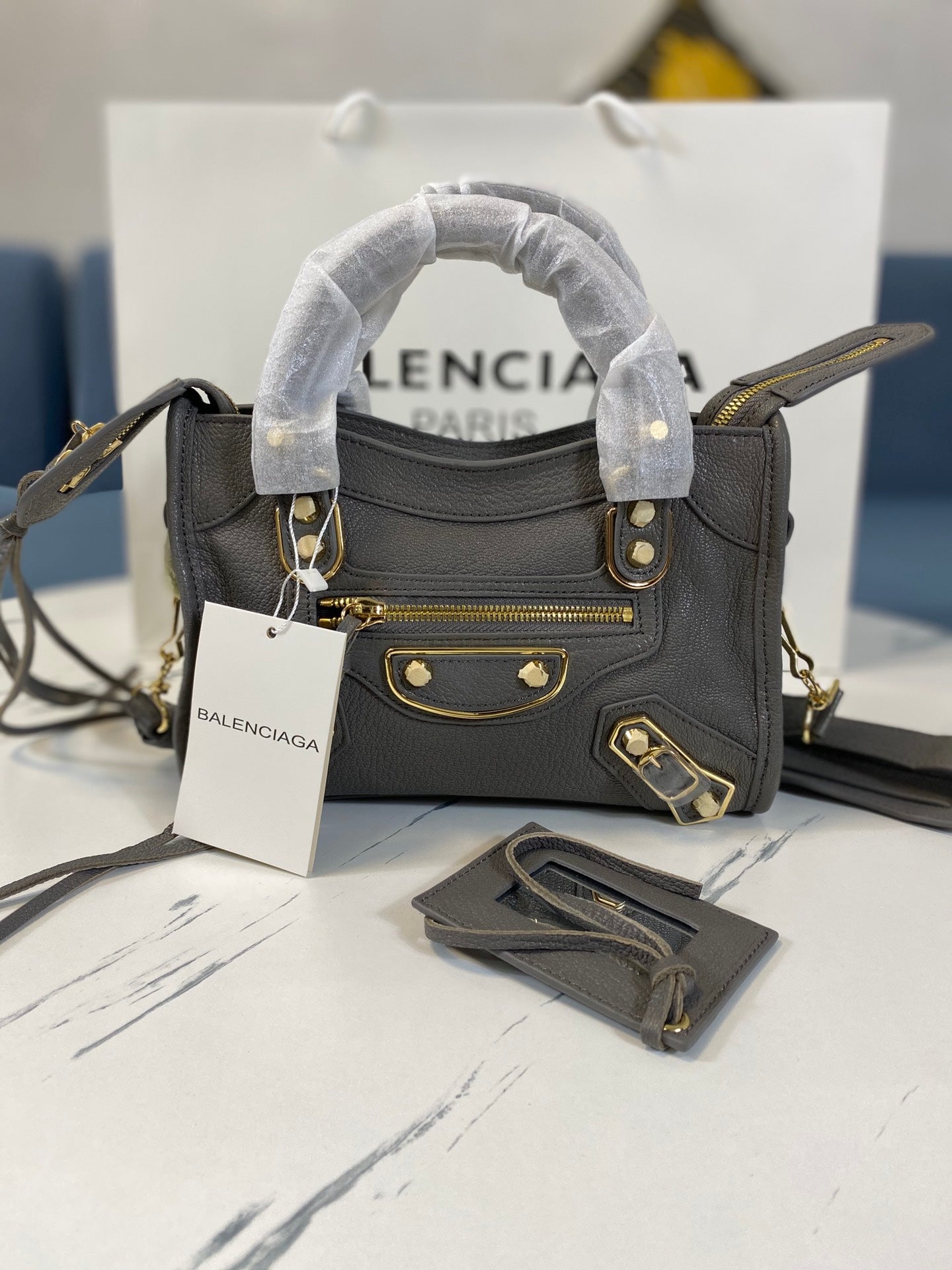Balenciaga Goatskin Motorcycle Bag - Mini 23cm in Dark Gray