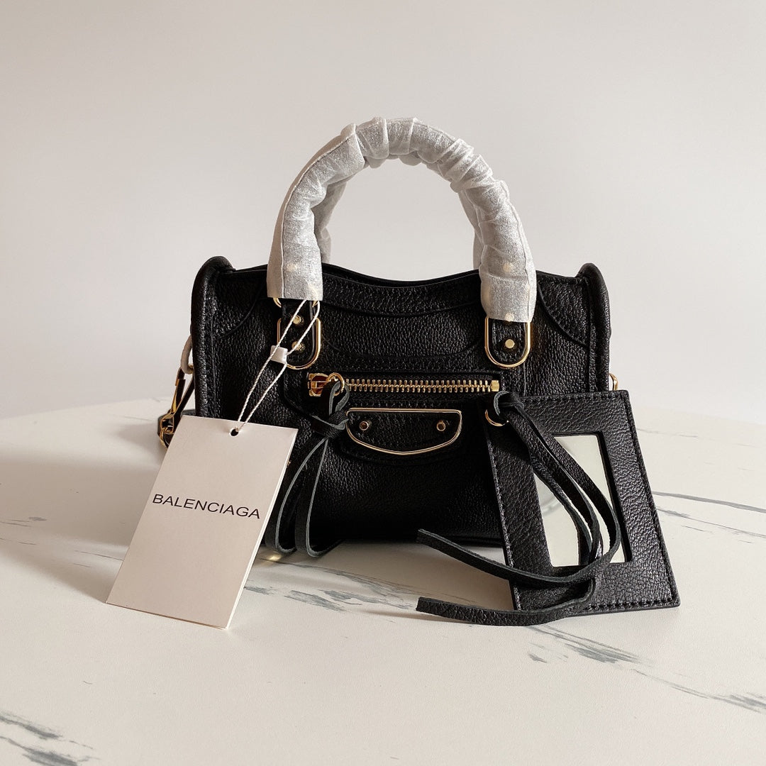 Balenciaga Inspired Black Gold Buckle Motorcycle Bag