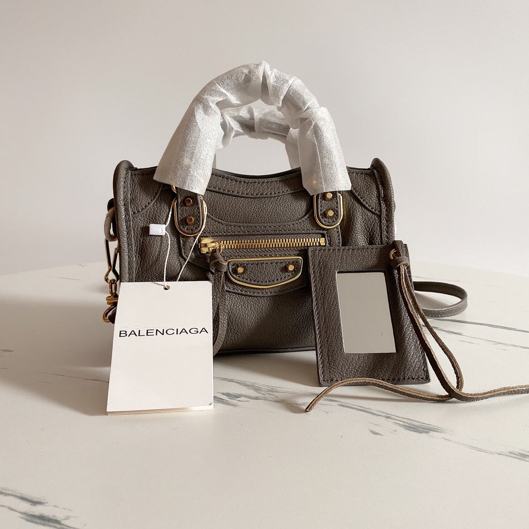 Balenciaga Classic Motorcycle Bag - Dark Gray with Gold Accents