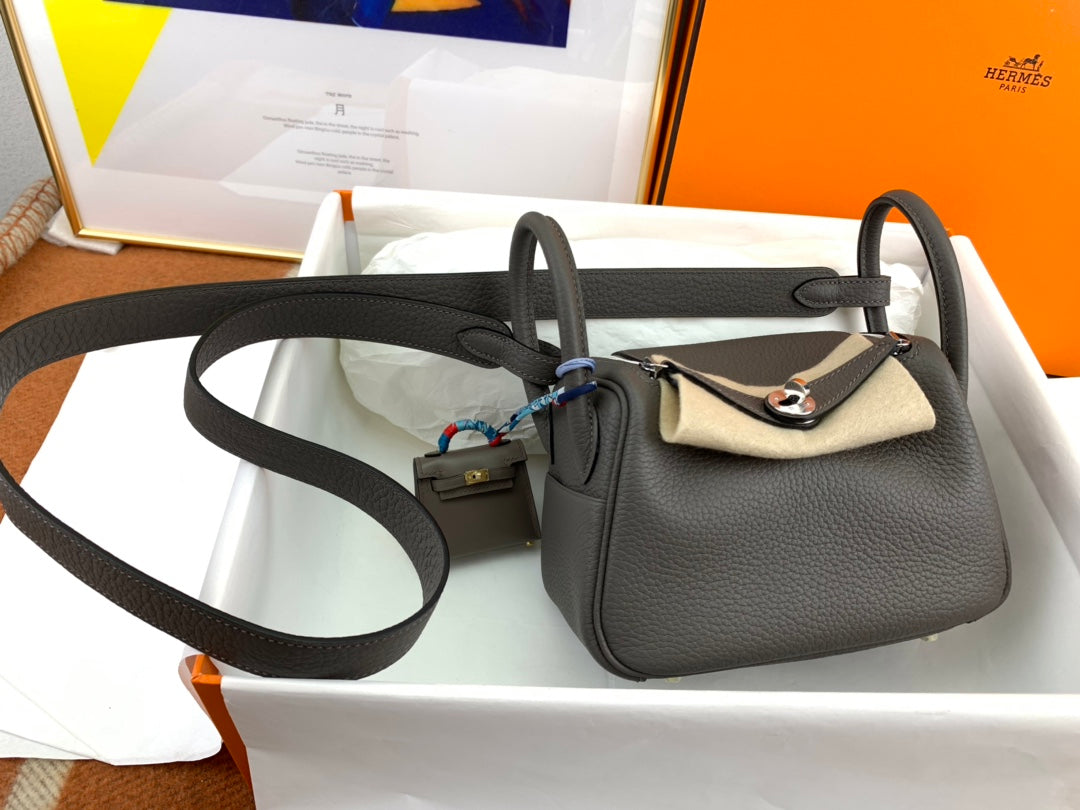 Handmade Mini Leather Bag in Pewter Gray