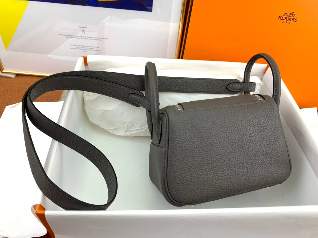 Handmade Mini Leather Bag in Pewter Gray