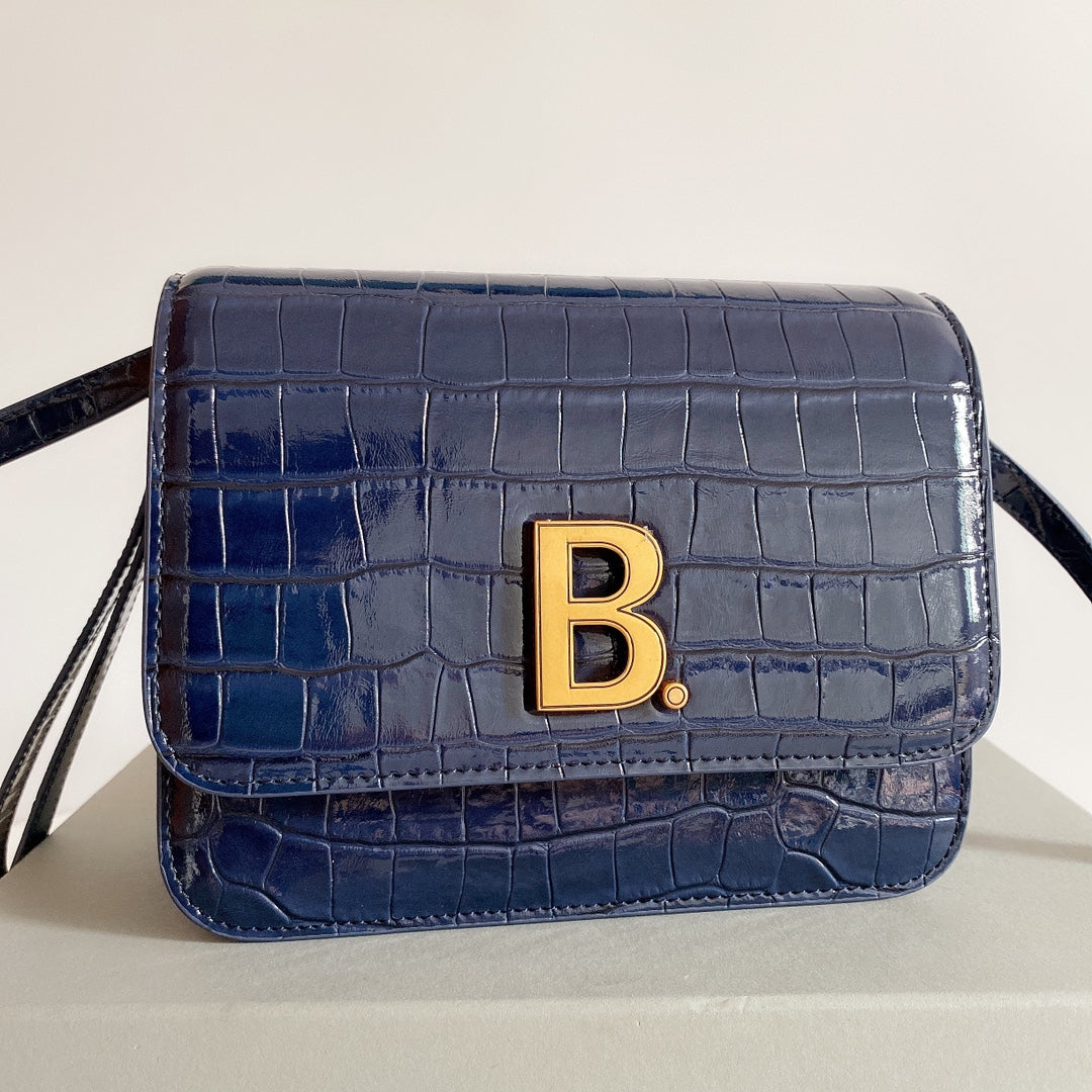 Balenciaga Crocodile Embossed Blue Box Shoulder Bag