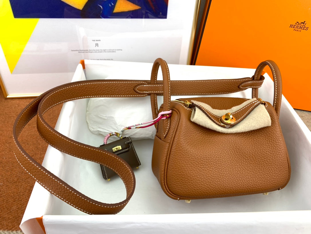 Authentic Handmade Leather Lindy Mini Bag - 19cm, CK37 Gold