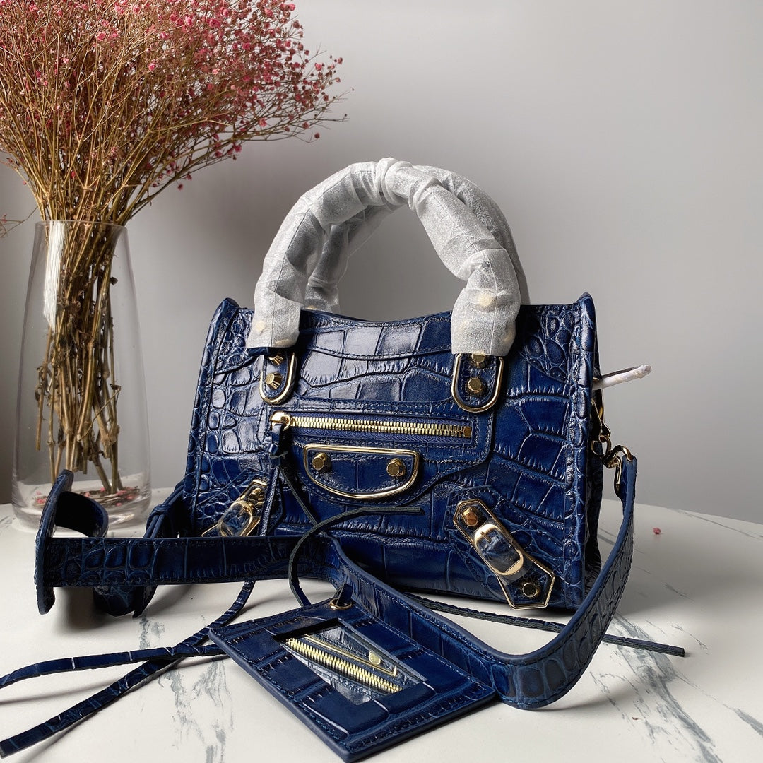 Balenciaga Crocodile Pattern Motorcycle Bag - Royal Blue, 23cm