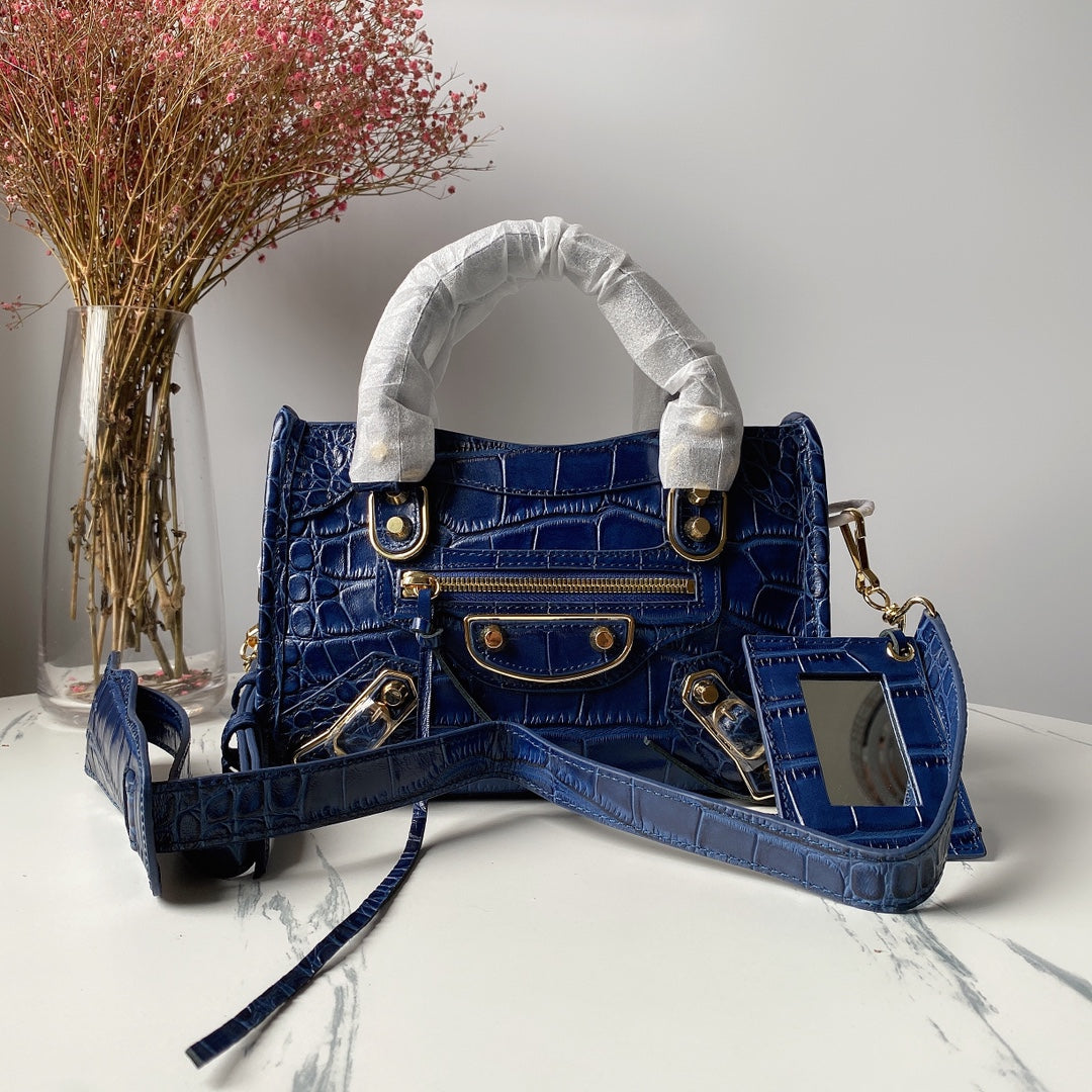 Balenciaga Crocodile Pattern Motorcycle Bag - Royal Blue, 23cm
