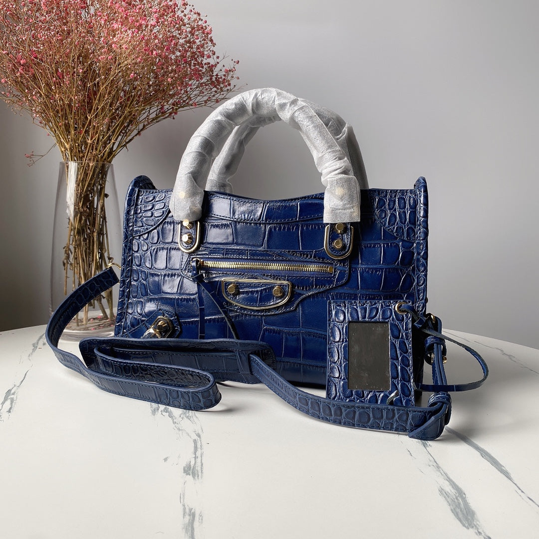 Balenciaga Crocodile Pattern Biker Bag - Royal Blue
