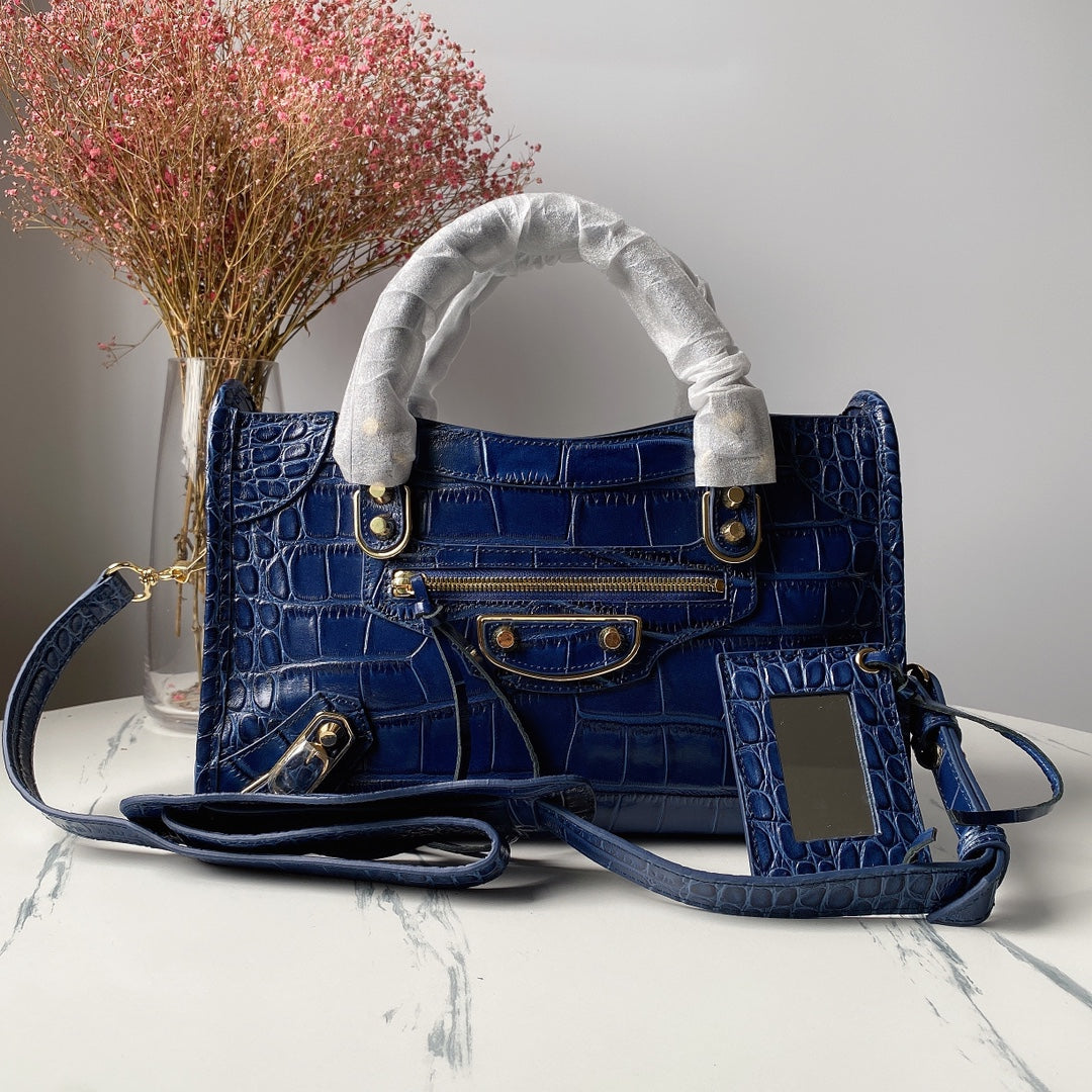 Balenciaga Crocodile Pattern Biker Bag - Royal Blue