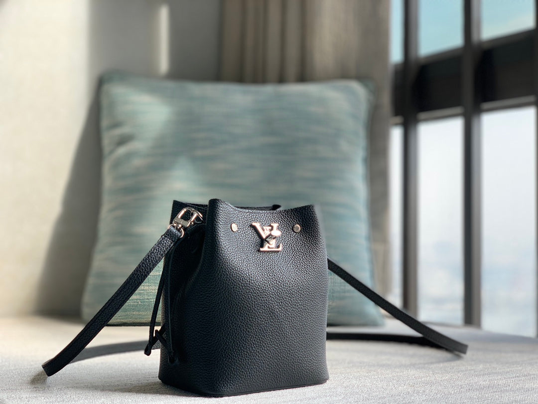 Louis Vuitton Nano Lockme Bucket Handbag in Black Calfskin