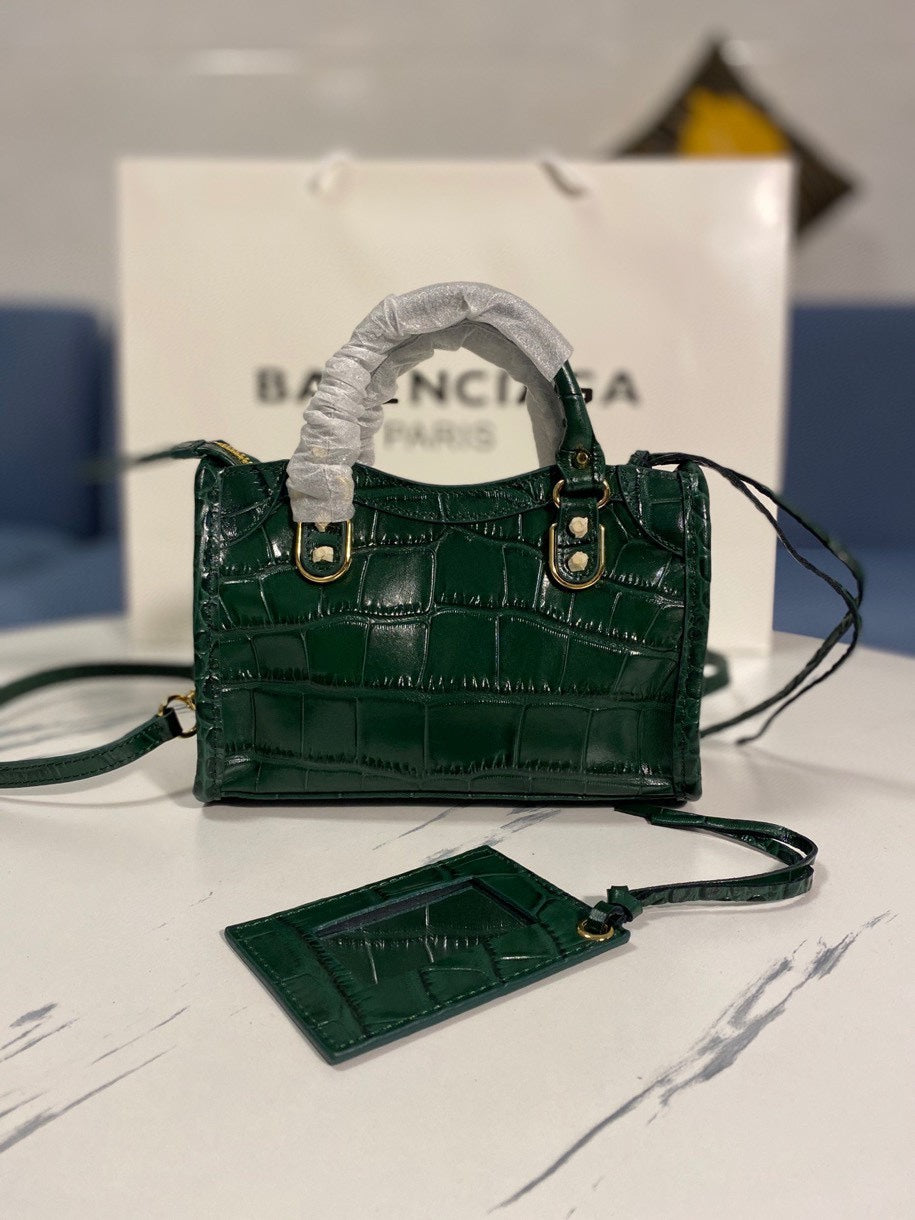 ** Balenciaga Classic Crocodile Pattern Motorcycle Bag in Green

**