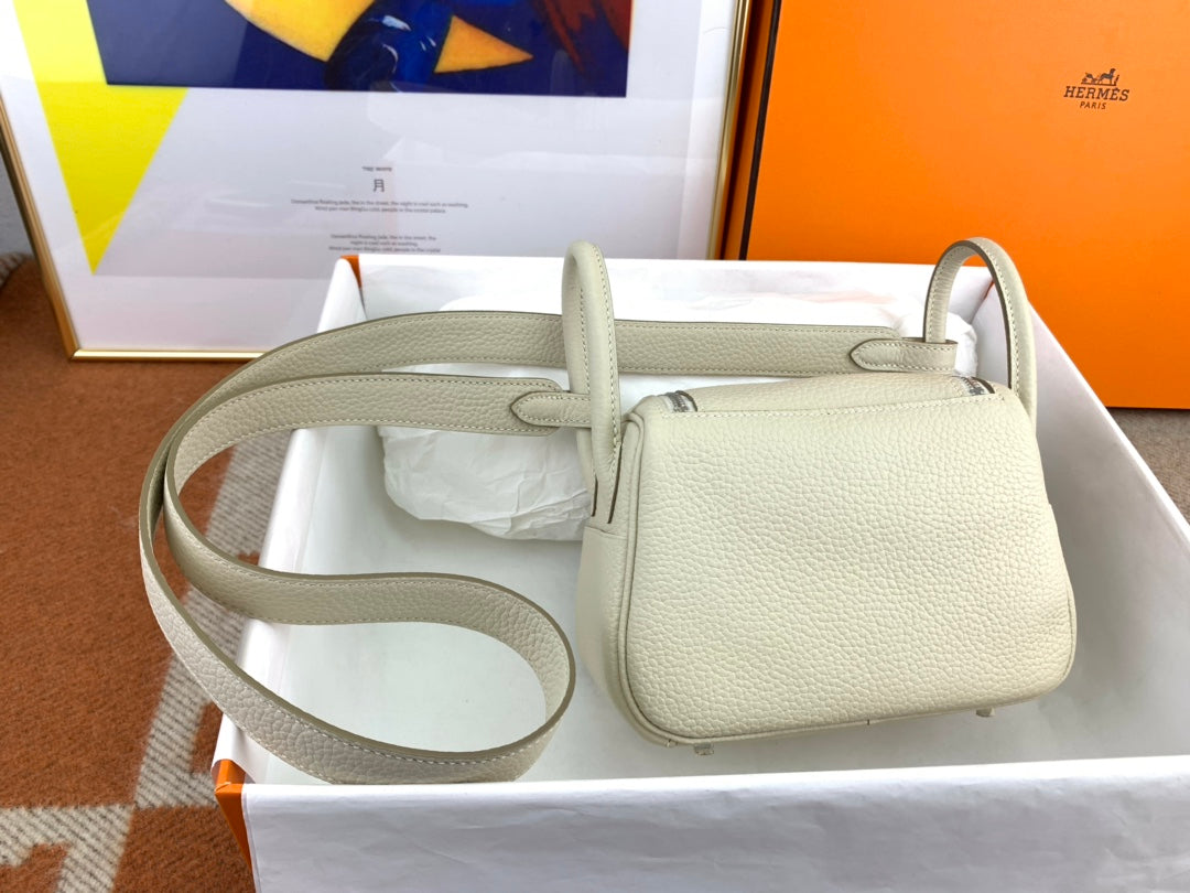 Mini Lindy 19cm Clemence Leather Bag - Milkshake White