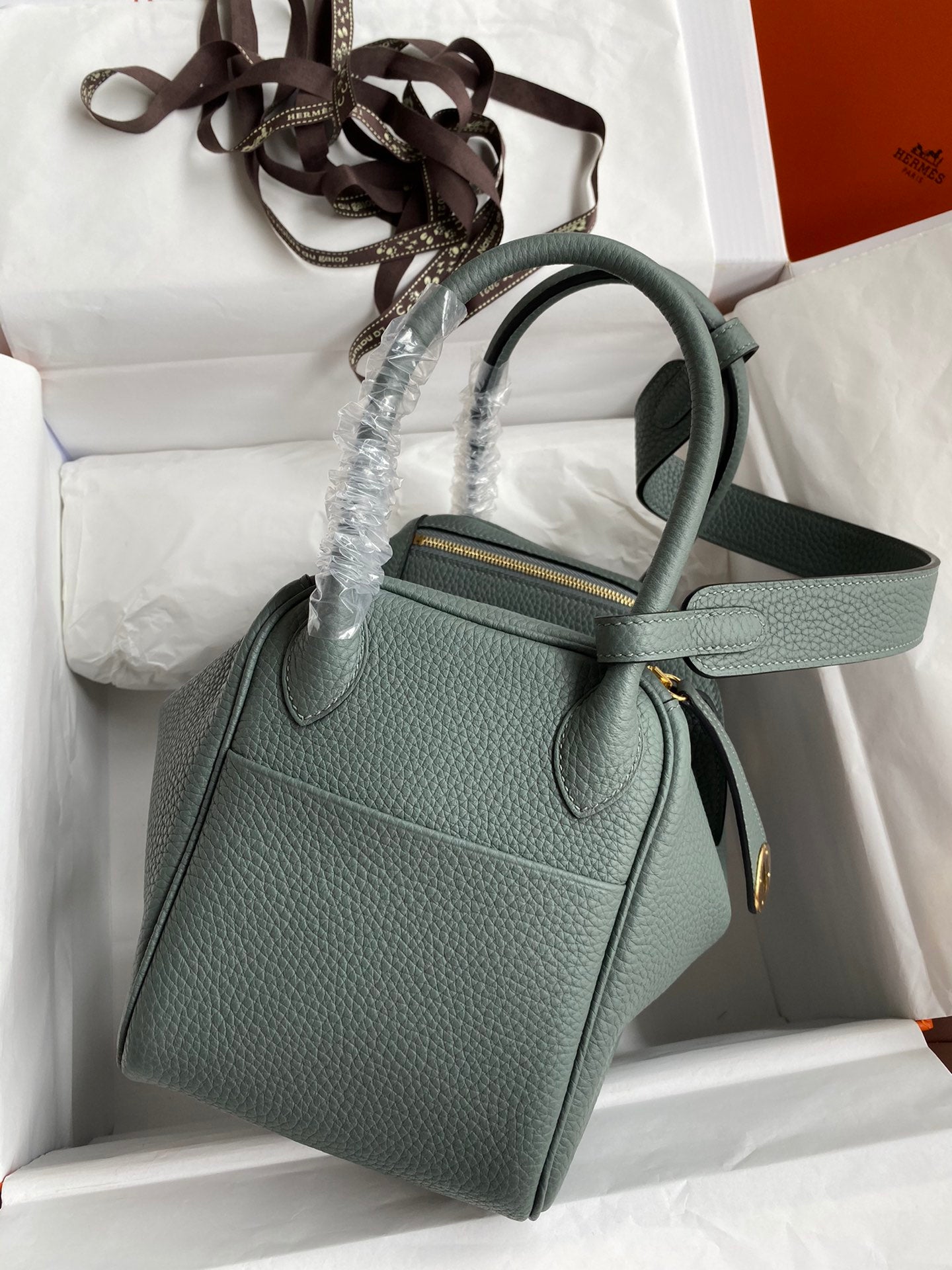 Lindy 26cm TC Leather Almond Green Bag with Gold Buckle