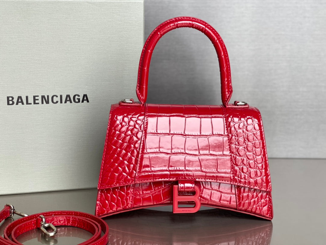 Balenciaga Hourglass Bag - Crocodile Pattern Leather, Red