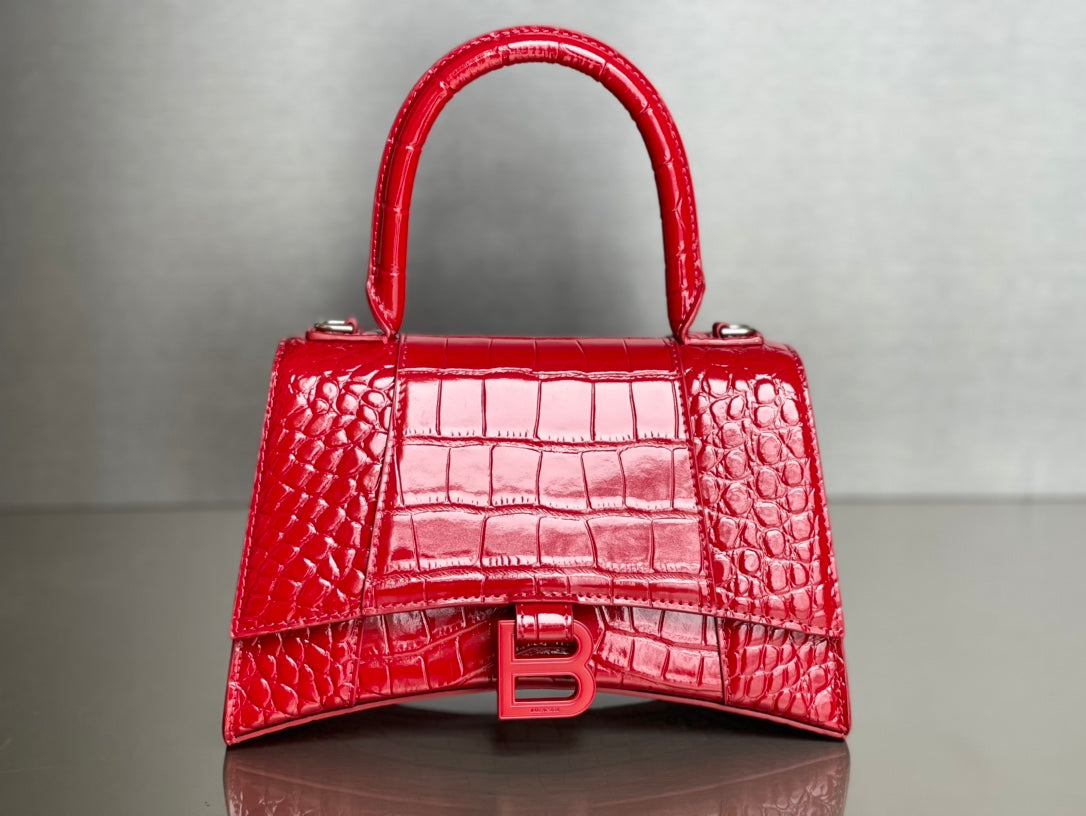 Balenciaga Hourglass Bag - Crocodile Pattern Leather, Red