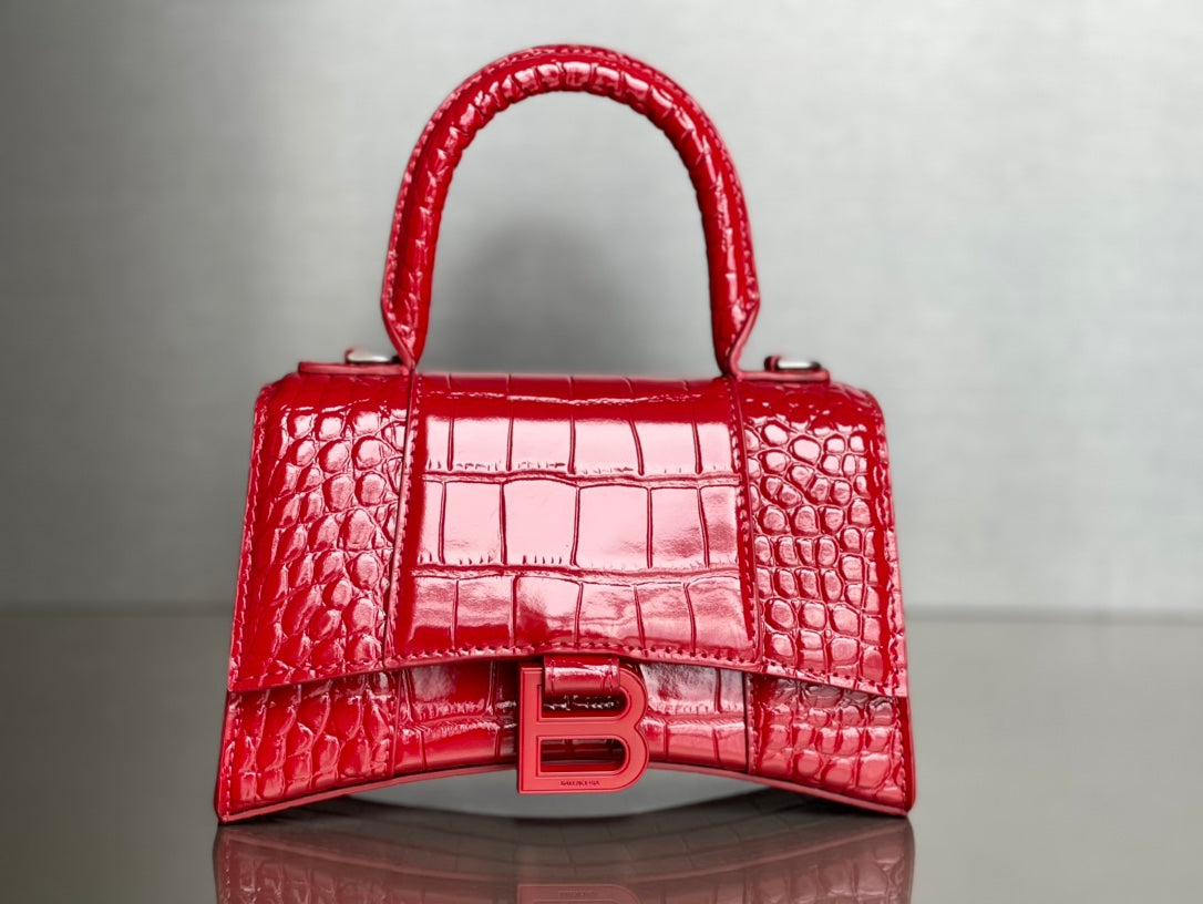 Balenciaga Hourglass XS Crocodile Pattern Bag in Red