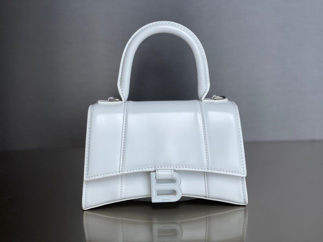 Balenciaga Hourglass XS Leather Bag - White with Bronze Hardware