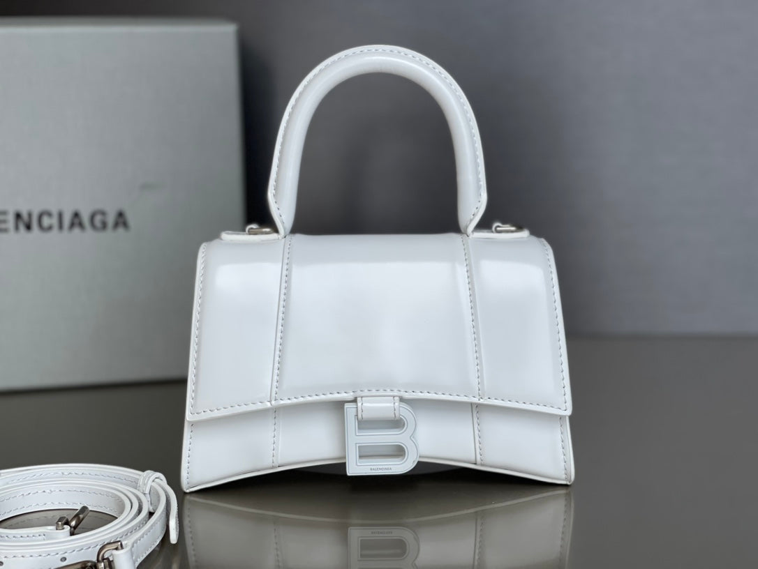 Balenciaga Hourglass XS Leather Bag - White with Bronze Hardware