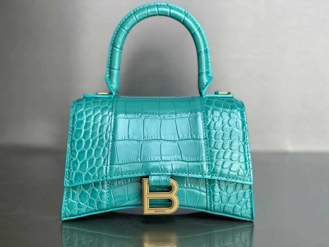 Balenciaga Hourglass Crocodile Pattern Bag - Lake Green XS
