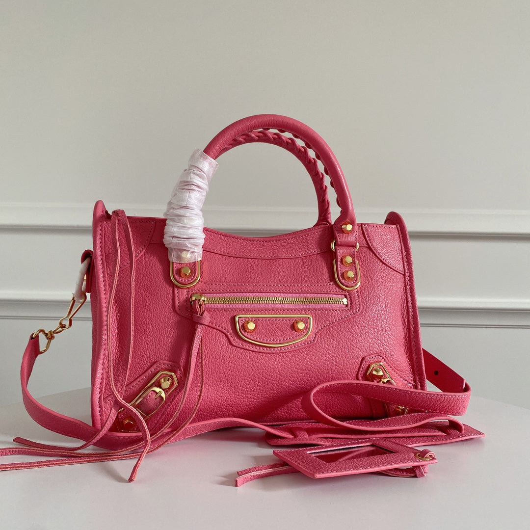 Luxury Italian Goatskin Motorcycle Bag with Gold Studs - 30cm