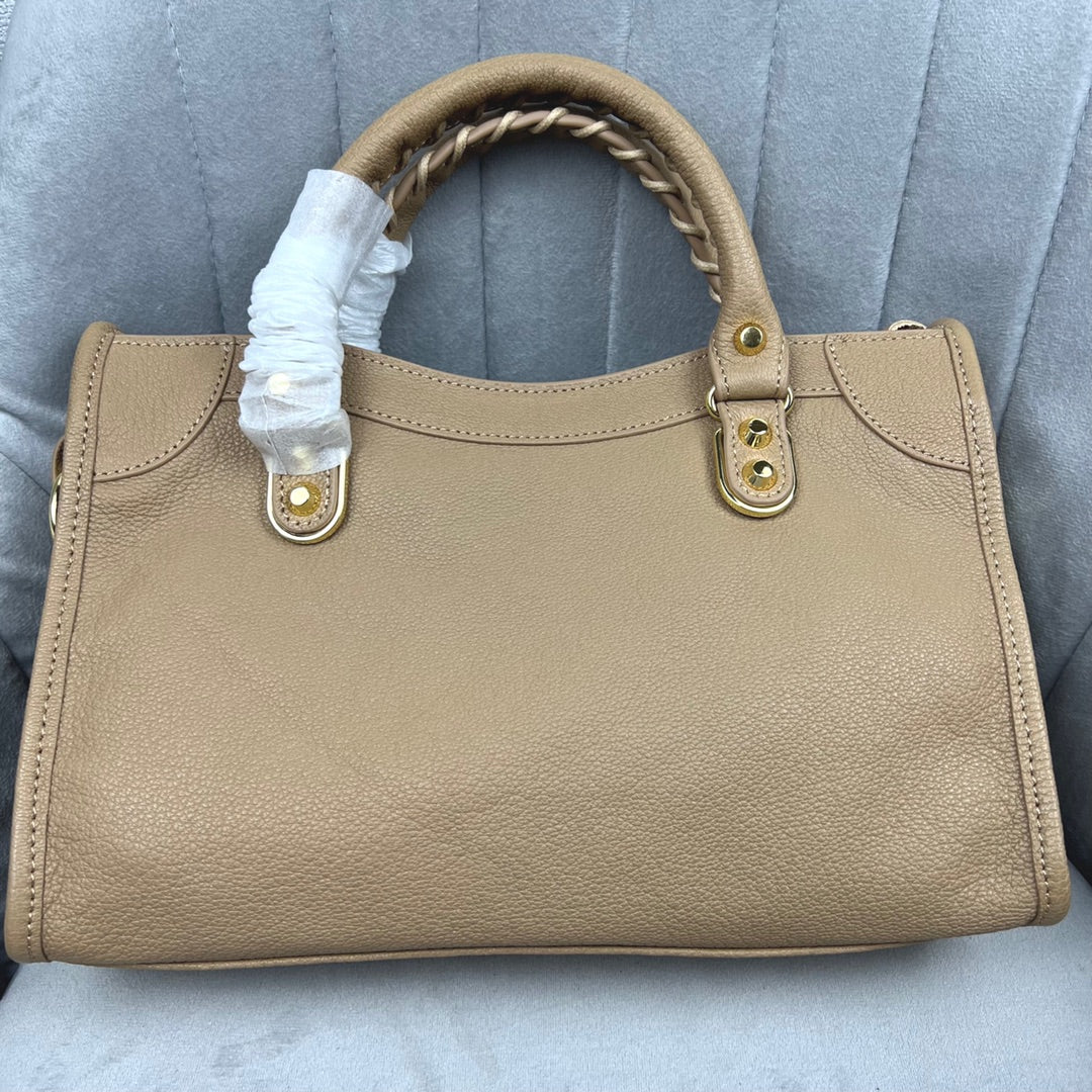 Luxury Balenciaga Goat Skin Motorcycle Bag - 30cm - Milk Tea Color