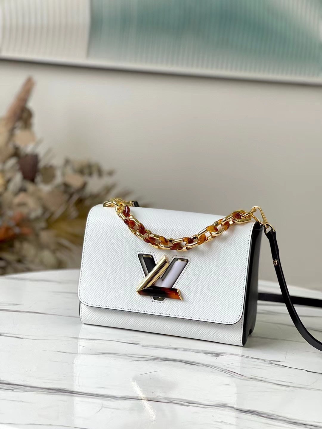 M58715 White Epi Leather Water Ripple Twist Medium Handbag