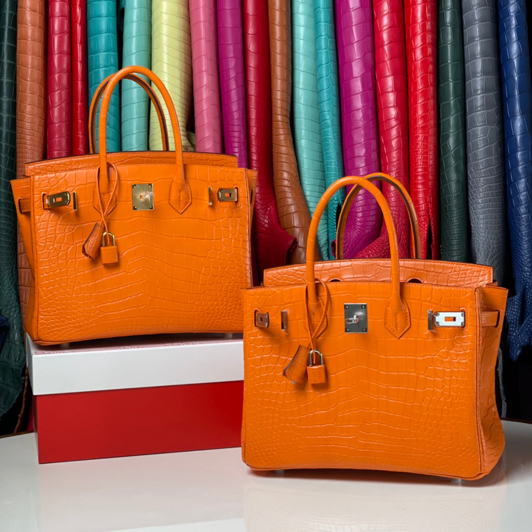 Flame Orange Platinum 30 Handcrafted Bag with Gold Buckle