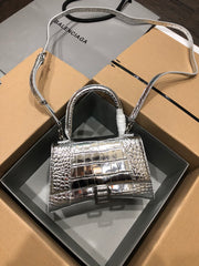 Luxurious Balenciaga Hourglass Crocodile Silver Buckle Bag