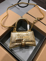 Balenciaga Hourglass Crocodile Bag with Golden Buckle