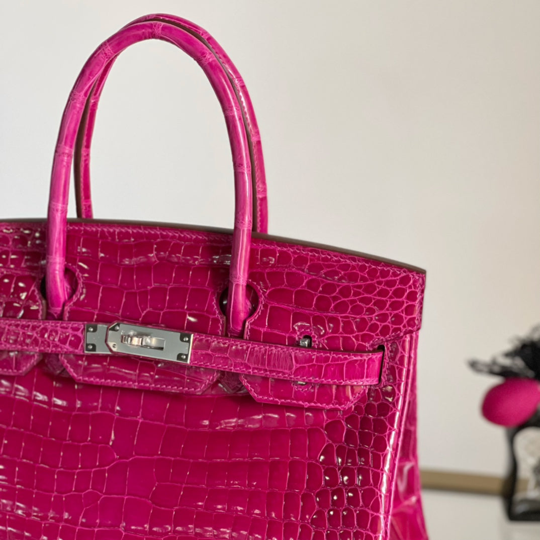 Crocodile-Embossed Birkin 30 Bag in Arabian Nights Purple Rose