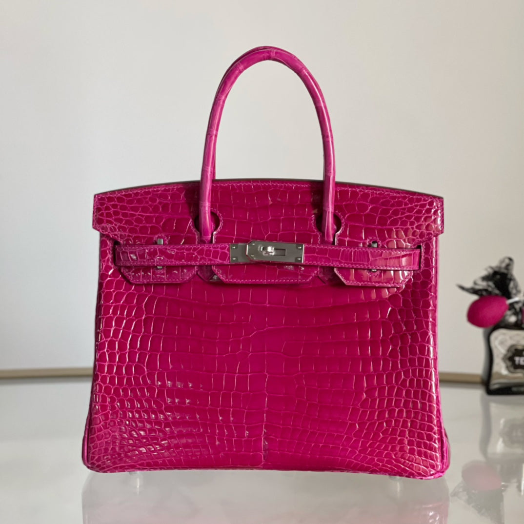 Crocodile-Embossed Birkin 30 Bag in Arabian Nights Purple Rose