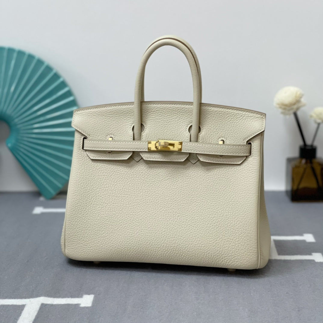 Platinum 25 Original Togo Milkshake White Handbag with Gold Buckle